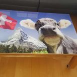 Glastisch mit Schweizer Motiv