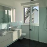 Duschkabine mit Glasrückwänden und Spiegel